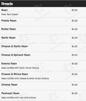Chand Indian Rothesay Bay menu