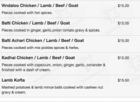 Chand Indian Rothesay Bay menu