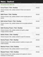 Chand Indian Rothesay Bay menu