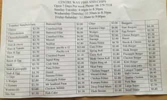 Centreway Takeaways menu
