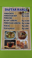 Warung Soto Yudi menu