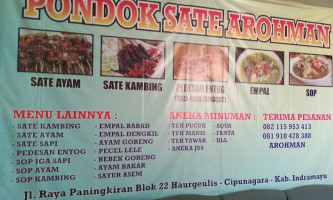 Rm Pondok Sate Arohman menu