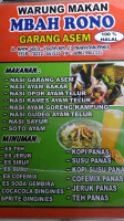 Garang Asem Mbah Rono menu