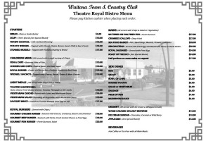 Waitara T&c Club menu