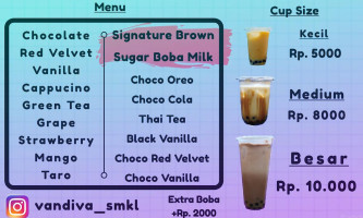 Vandiva Kuliner Boba Tea Smkl menu