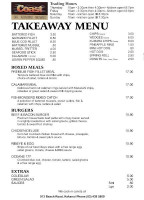 Coast Cafe menu