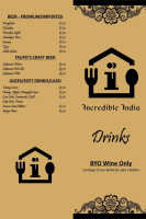 Incredible India Restaurant Bar menu