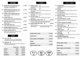 Rainbow Cafe menu