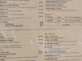 Thai Sunshine menu
